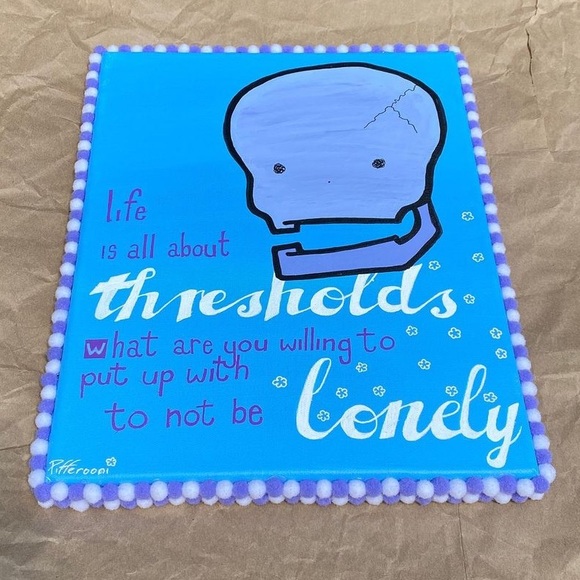 Original Thresholds Cute Skull Poetry Truism Painting - Picture 2 of 2